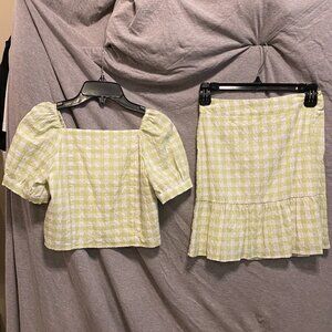 GB Outfit Skirt & Ruffle shoulder Top Multi Color Plade Girls XL Summer 2Pc.